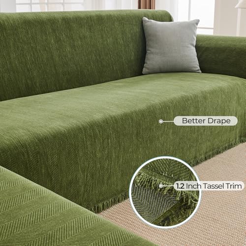 L Shaped Couch Cover for Sectional Sofa 2 Pcs - Green, 3-4 Seat + Chaise