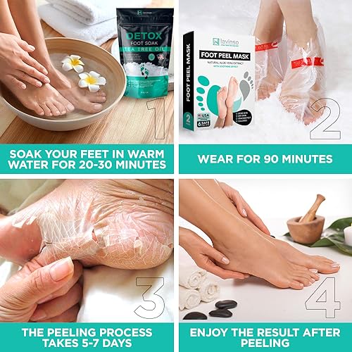 Foot Peel Mask and Tea Tree Foot Soak Kit for Cracked Heels & Odor Relief