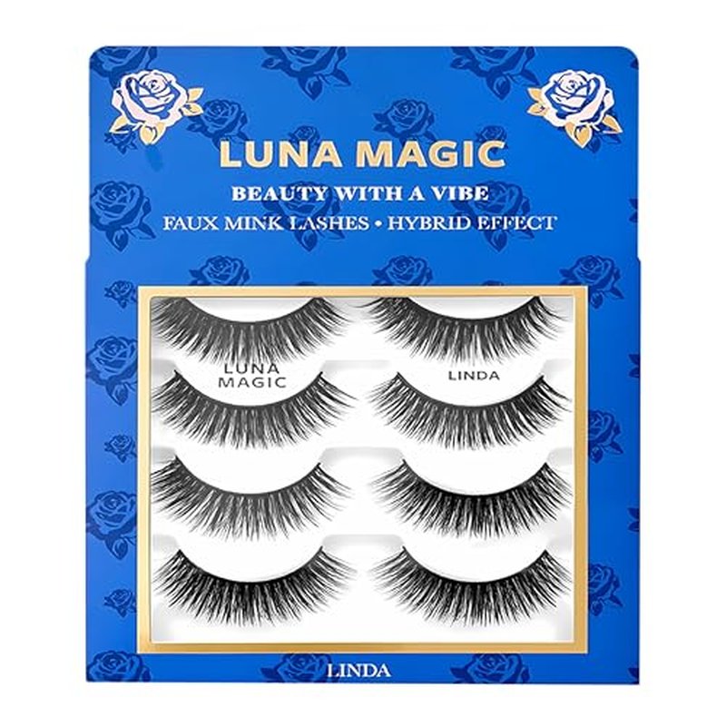 Luna Magic Linda Faux Mink Wispy Lashes with Soft Band, Reusable up to 10x, Lightweight Eye-Enhancing Design for Natural or Dramatic Eye Looks - Vegan & Cruelty-Free Eyelashes - 15MM ? 4 Pair