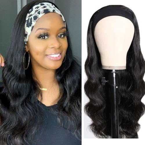 Black Body Wave Headband Wig 16 Inch Human Hair Glueless Brazilian Virgin Hair