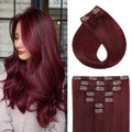 Clip In Hair Extensions Human Hair Burgundy 14 Inch 2.5 Ounce - Seamless & Full