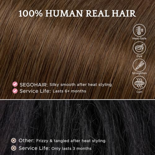 Medium Brown Clip-In Hair Extensions 14 Inch Real Human Hair - 5pcs Set