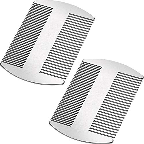 Boao 2 Pcs Metal Hair Combs for Women Men Stainless Steel Beard Mustache Comb Credit Card Size Lice Wallet Pocket Fine Cutting Teasing Barber Hair Styling Dandruff Remove Dreadlock(Silver)