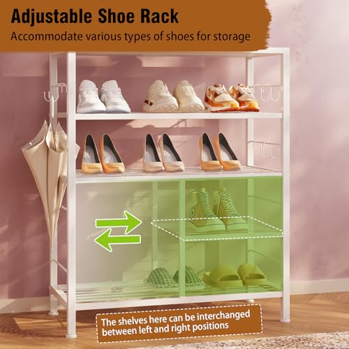 White 5-Tier Hall Tree Entryway Coat Rack with Movable Metal Hooks - GiftGo