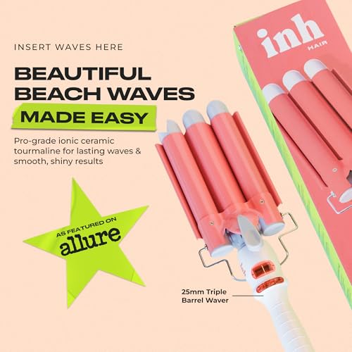 INH Ceramic 3-Barrel Hair Waver for Beach Waves, Hair Styling Curling Iron
