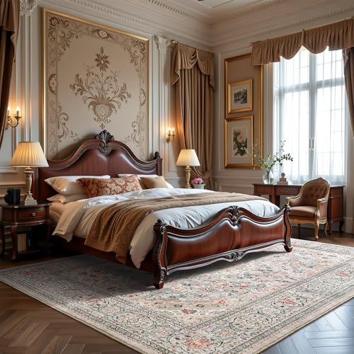 Washable 8x10 Beige Area Rug Non Slip Indoor Low Pile Carpet for Living Room