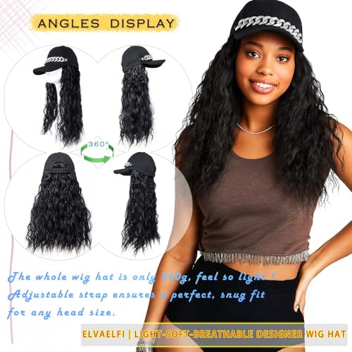 18-Inch Wavy Matte Black Cap Wig with Rhinestone Decor - Adjustable Fit