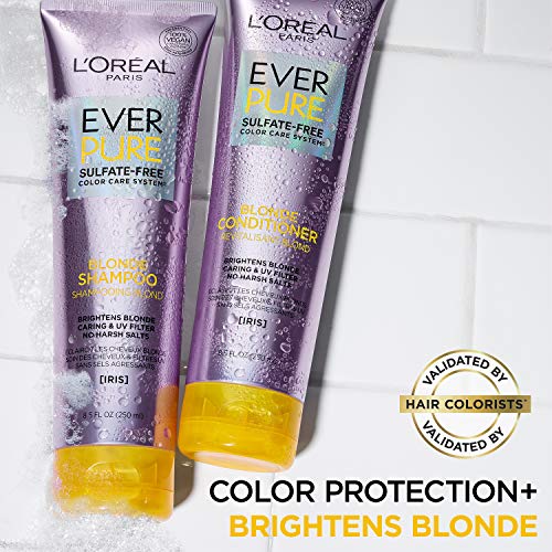L'Oreal Paris EverPure Blonde Sulfate Free Shampoo for Color-Treated Hair, Neutralizes Brass + Balances, For Blonde Hair, 2 Count (8.5 Fl; Oz each) (Packaging May Vary)