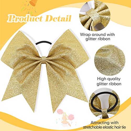 16PCS 8" Large Glitter Cheer Bows for Cheerleaders, CN Sparkly Hair Bows with Elastic Hair Ties Accessories for Teens Girls Women Cheerleading Softball Competition Sports (Gold)