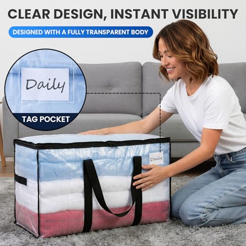 Clear Extra Large Moving Storage Bags - 12 Pack with Visible Window - Heavy Duty & Water-Resistant