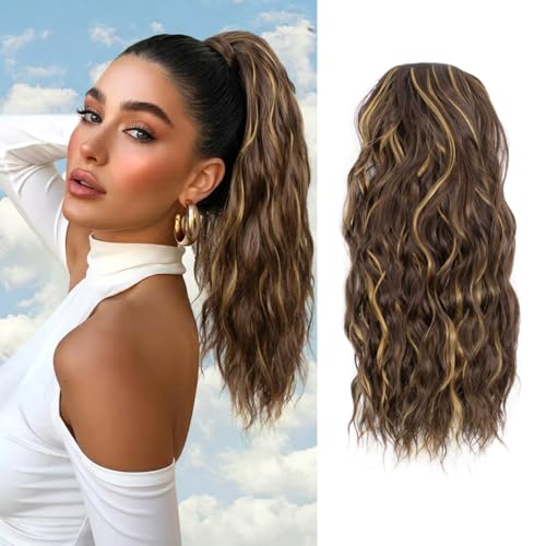 Curly Drawstring Ponytail Extension for Black Women 14 Inch P4/27 Highlight - Natural Water Wave Texture