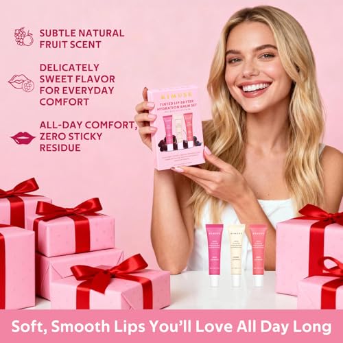 KIMUSE 3 Pack Tinted Lip Butter Hydration Balm, Hydrating Lip Treatment with Hyaluronic Acid & Vitamin E, Tinted Lip Balm for Instant Moisture, Shine & Hydration, Supple Lips, Vegan & Cruelty-Free