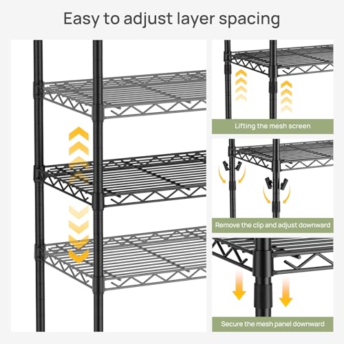 6-Tier Adjustable Metal Wire Shelving Unit - Black, 12"D x 22"W x 69"H