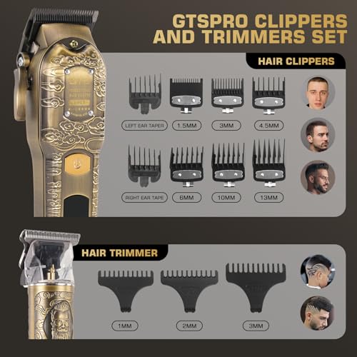 GTS PRO Professional Cordless Hair Clippers for Men - Bronze LCD Display & Travel Case