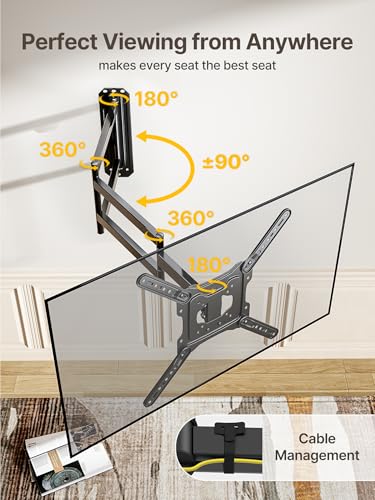 monTEK 37 Inch Long Arm TV Wall Mount for 23-65 Inch Flat and Curved TVs – Full Motion, Space-Saving
