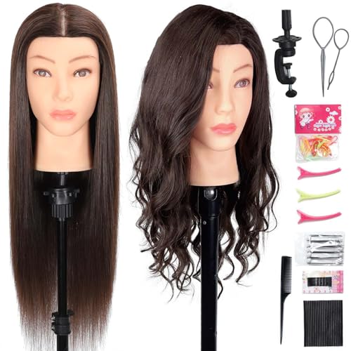 Mannequin Head with Human Hair - Cosmetology Practice Head Dark Brown 26-28 Inch