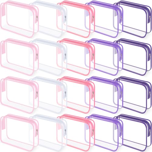 Pink Purple 20 Pcs Clear Travel Toiletry Bags Waterproof PVC Organizer Set