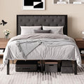 Queen Size Metal Bed Frame with Linen Tufted Headboard - Dark Gray, SHA CERLIN