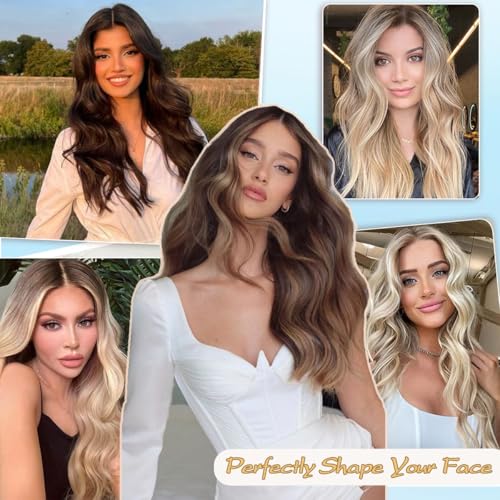 Wavy Hair Topper 20 Inch Clip-In Thinning Hair Coverage with Bangs - Brown Blonde Dark Root Variation