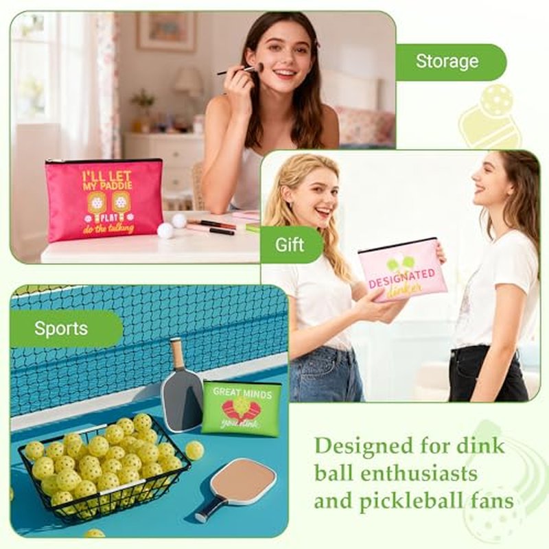 24 Pcs Pickleball Makeup Bags Bulk Pickleball Gifts for Women, Dink Ball Sport Cosmetic Pouch Bag Party Favors Supplies, Pickle Ball Accessories Travel Organizer Zipper Pouch Sport Lovers Gifts (Pink)