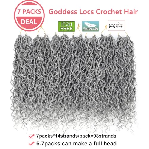 Ahrencan Grey Goddess Locs Crochet Hair 14 Inch 7 Pack for Black Women