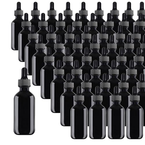 Easeen Black 2oz Glass Dropper Bottles for Essential Oils & Perfumes - 48 Pack