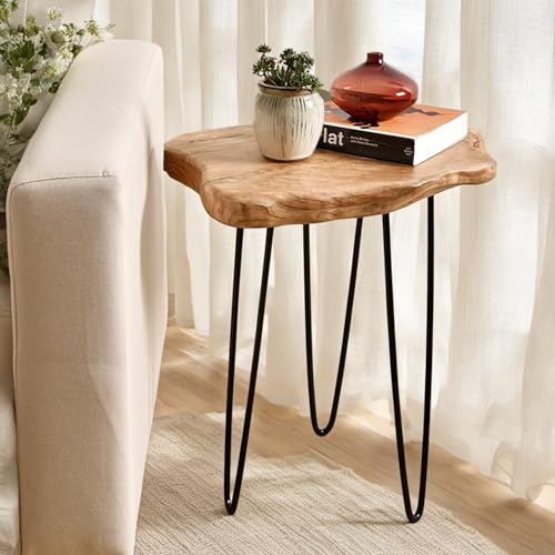 Live Edge Cedar End Table with Hairpin Legs - Handcrafted Organic Design