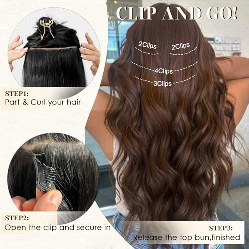 22 Inch Wavy Clip-In Hair Extensions Set - Synthetic, Heat-Resistant, 4PCS, Natural Look
