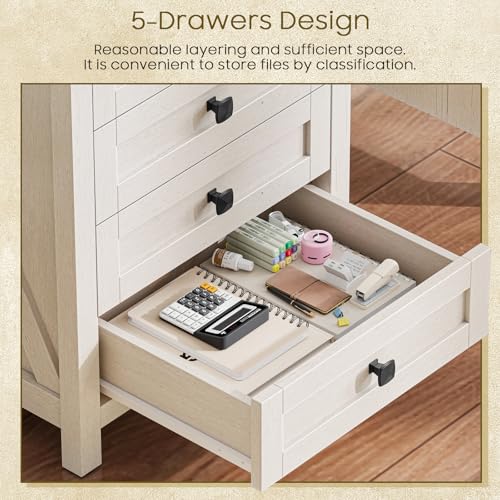 Halitaa Rustic White & Black 5 Drawer Farmhouse File Cabinet - Compact Vertical Storage, 15.75 x 18.11 x 27.76 inches