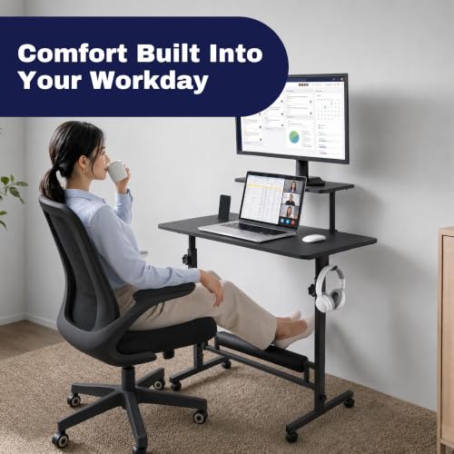Black Small Rolling Adjustable Height Standing Desk - Portable 31.5x15.7 Tabletop
