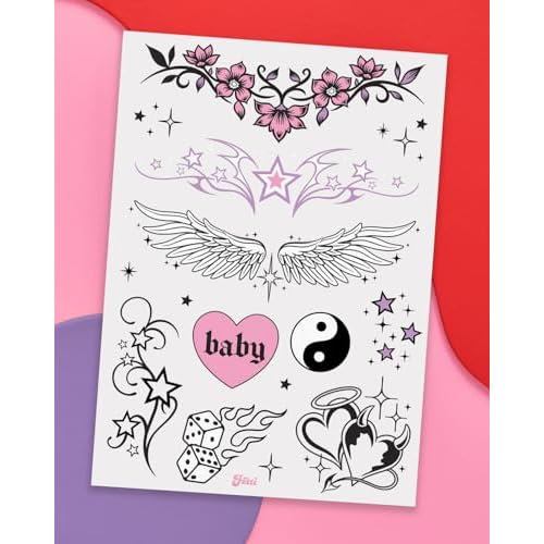 xo, Fetti Y2K Realistic Temporary Tattoos - 56 Pcs | Girly 2000s Bachelorette, Birthday Favors, Halloween Party Accessory, Fake Tats, Festival Stickers