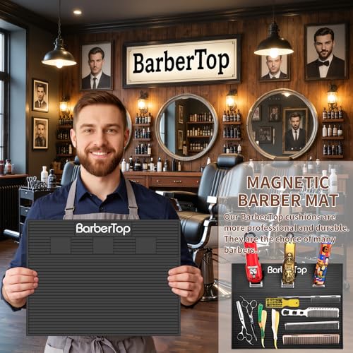 Magnetic Barber Organizer Mat with 3 Slots - Professional Salon Tool Station, 16.5x12.5, Non-Slip Silicone