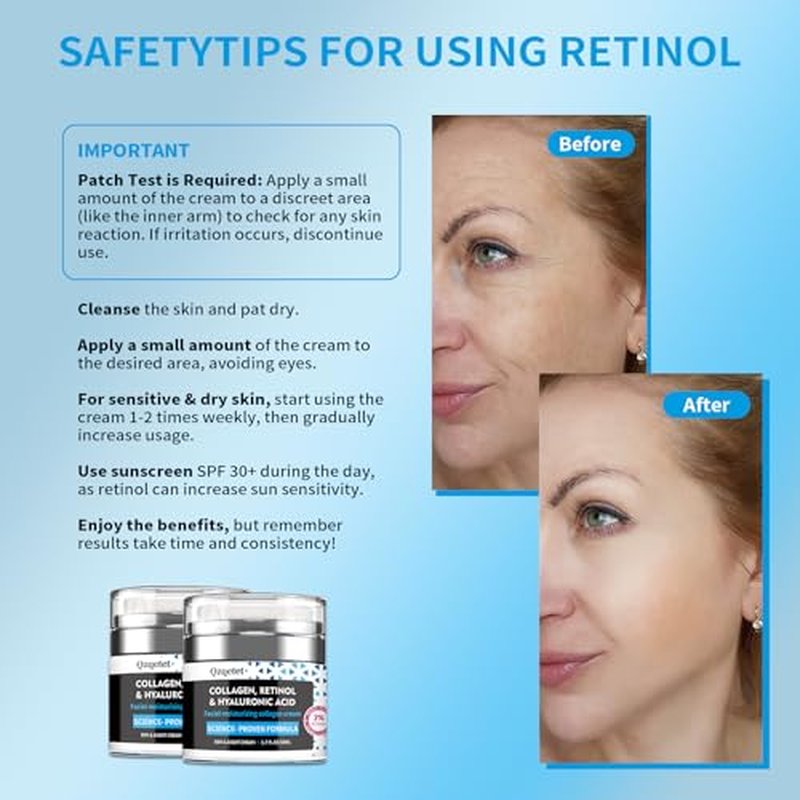 2pcs Face Cream Collagen, Retinol & Hyaluronic Acid Cream, 1.7 fl.oz Anti-Aging Facial Moisturizer, Daily Moisturizer Face Lotion for All Skin Tapes, Women and Men