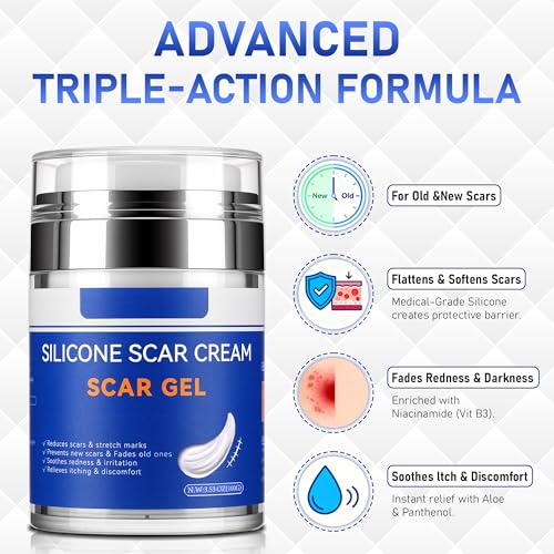 Silicone Scar Cream Gel - [3.53 oz / 100g] Jumbo Value Pack - Advanced Gel for Old & New Scars, C-Section, Stretch Marks, Surgery, Acne, Burns, Keloids - Face & Body