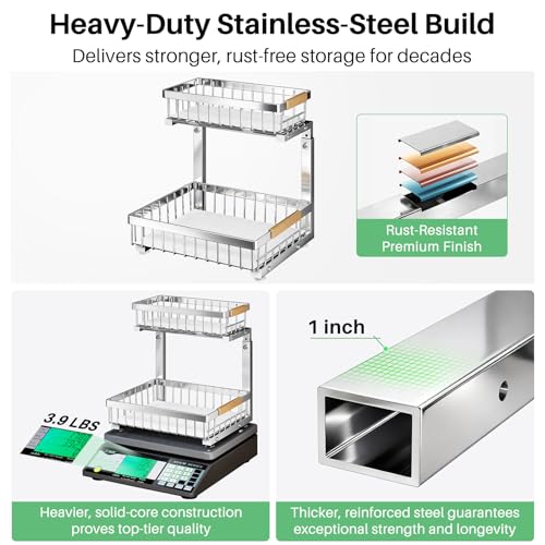 Kitstorack Silver 2-Pack Under Sink Organizer 2-Tier Slide Out Cabinet Shelf