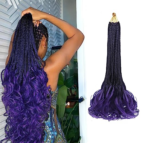 French Curl Crochet Braids for Black Women - 18 Inch Ombre Purple, 8 Packs, Pre Looped Synthetic Hair Extensions