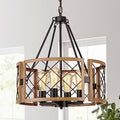Farmhouse Chandelier Pendant Light Fixture - 4-Light Adjustable Vintage Pendant for Dining & Entryway - Dark Oak & Black