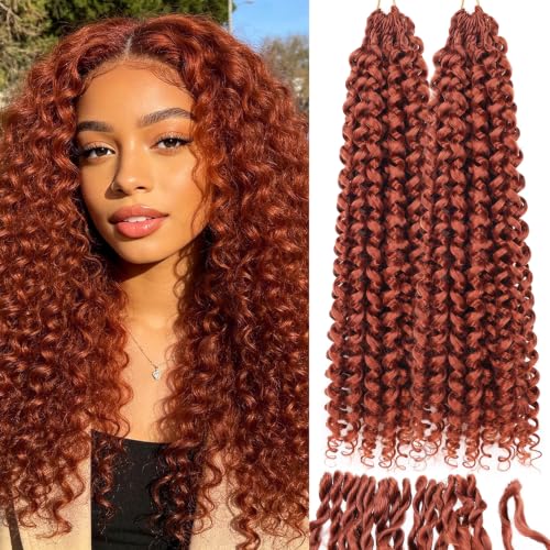 MAYSA Ginger Copper Beach Waves Crochet Hair Extensions - 18 Inch Water Wave Prelooped 8-Pack #350