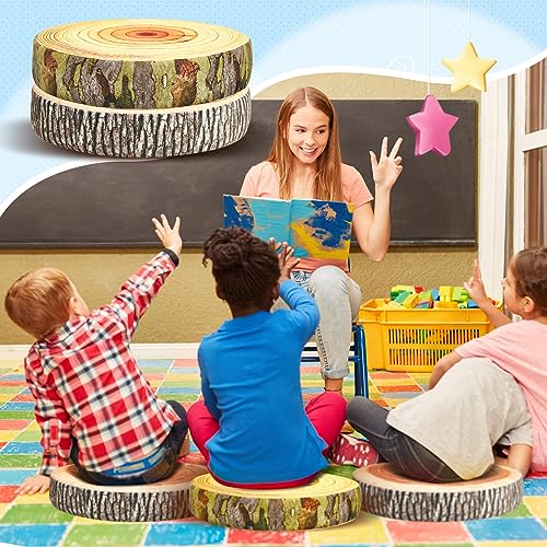 16 Pcs Tree Stump Floor Cushions - Decorative Round Wooden Stool Pillows for Kids & Home