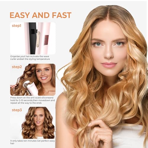 OKWRAP Pink 1.25 Inch Dual Voltage Hair Waver & Curling Iron for Beach Waves