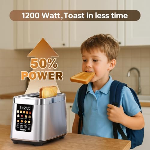 Stainless Steel Motorized Toaster 2 Slice Touch Screen, 8 Bread Types, 5 Shade Levels, 1200W