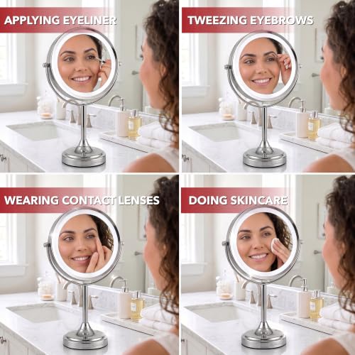 Lighted 7-inch Magnifying Makeup Mirror with 360° Rotation - Polished Chrome Variation