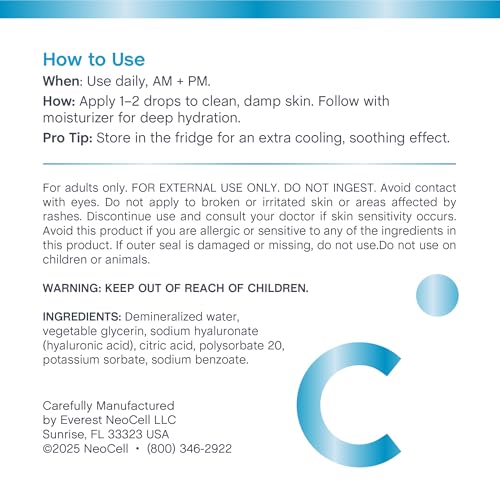 NeoCell Hyaluronic Acid Hydration Serum | 2 fl oz | Hydrating Formula for Face | Advanced Skin Care