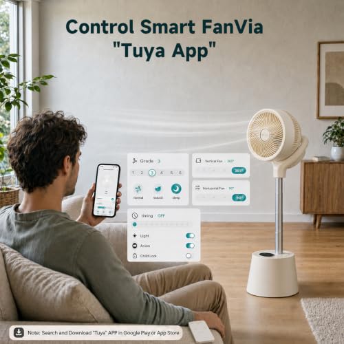 Rechargeable Quiet Pedestal Fan with Remote, Wi-Fi App Control, 360° Oscillation, 6 Speeds, Height Adjustable, Indoor & Outdoor Use