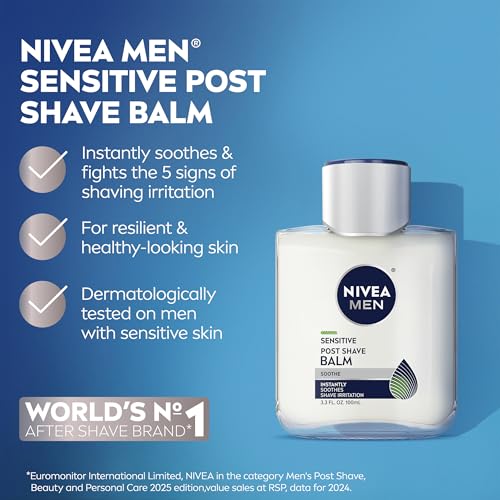 NIVEA MEN Sensitive Shaving Set for Men, Sensitive Shave Gel (7 Oz) + Soothing Post Shave Balm Aftershave (3.3 Fl Oz), Enriched with Chamomile Extract and Vitamin E, For Sensitive Skin