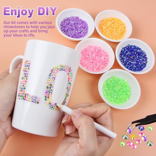 30000Pcs Resin Rhinestones for Bedazzling Kit, 2 Boxes Multicolor 3mm&4mm Bedazzled Crystal, Flatback Gems with 3Pcs 10ml B7000 Jewelry Glue for DIY Crafts Clothing Nail Art Makeup