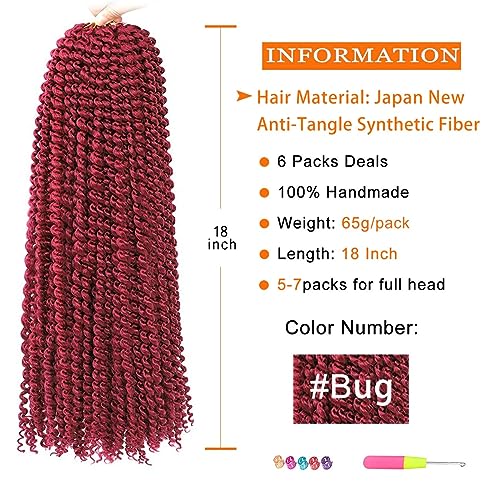 RENJOING 18 Inch Burgundy Passion Twist Hair 6 Packs Water Wave Crochet Extensions