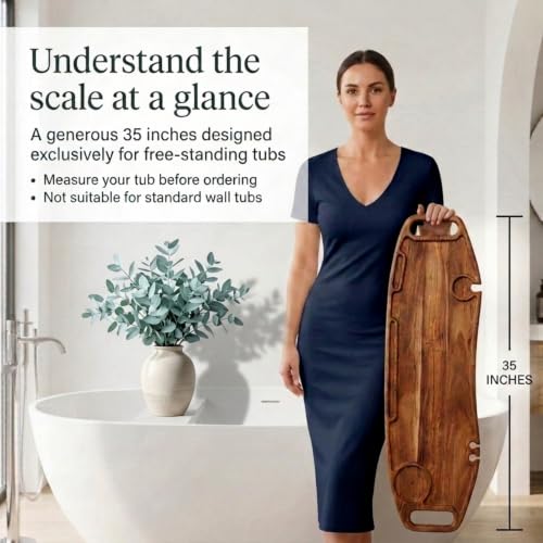 Premium Acacia Bathtub Tray 35in x 10in | Freestanding, Waterproof, Non-Toxic