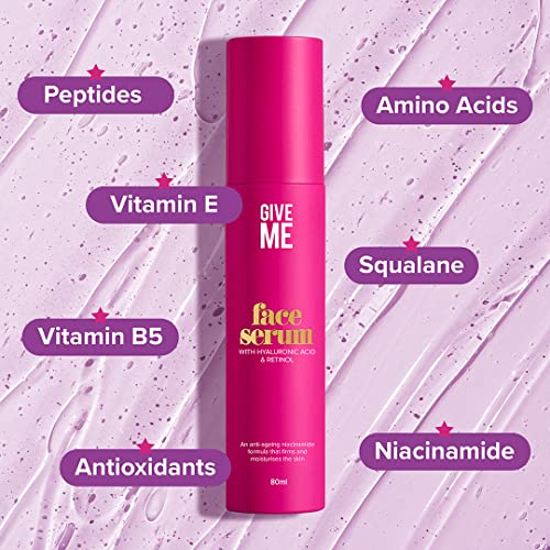 Give Me Cosmetics Hydrating Face Serum 80ml with Hyaluronic Acid, Retinol, Peptides & Vitamin B5 - Lightweight, Non-Greasy Formula for Radiant-Looking Skin
