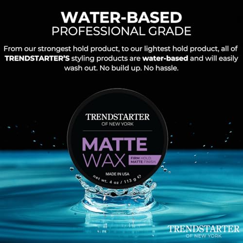 TRENDSTARTER Matte Wax 4oz Pack of 2 - Firm Hold, Matte Finish, Water-Based Hair Pomade for Men